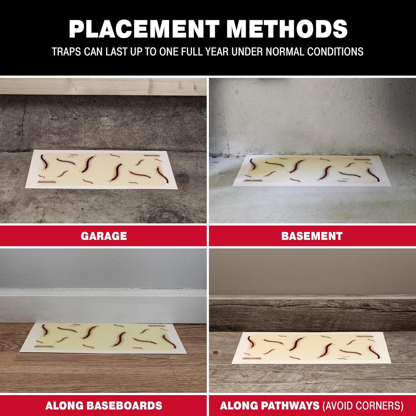 Catchmaster Centipede XL Giant Glue Boards 6-PK, Adhesive Bug Catcher, Cricket, Roach, Scorpion & Spider Traps for Home, Centipede Killer, Insect Glue Traps for House & Garage, Pest Control for Home