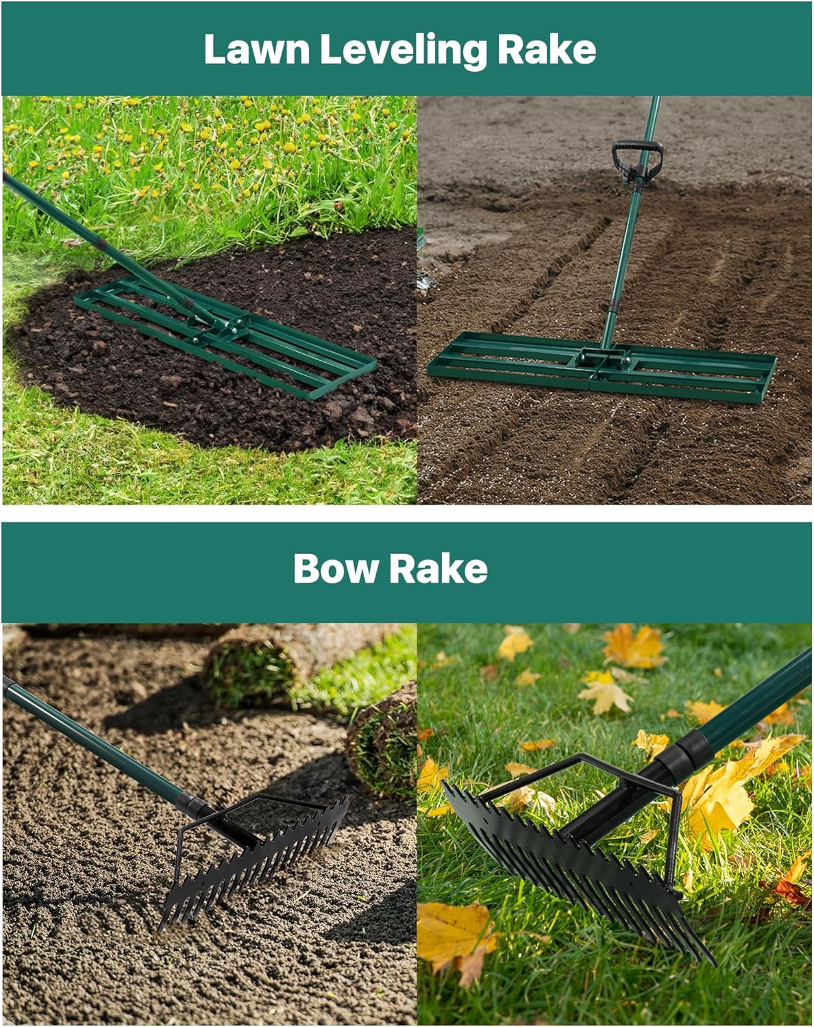 Lawn Leveling Rake 33x10'', Yard Leveling Rake with 78'' Back-Saving Adjustable Handle, Stainless Steel Lawn Leveler Tool with 17'' Tines Head for Garden, Backyard, Farm, Golf Course