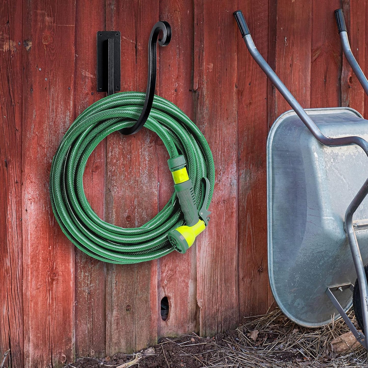 Hose Holders Wall Mount (Metal/8-Inch) Heavy-Duty Garden Hose Hangers Outdoor, Hand-Forged Hose Racks Mount, 2PCs