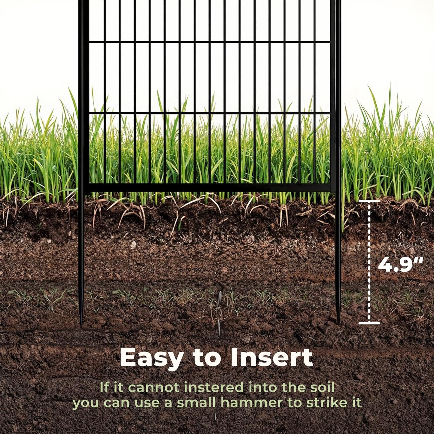 Doorless Garden Fence 50 in(H) x 5.1 ft(L) 2 Panels, Heavy Duty Metal Animal Barrier Fence, No Dig Fence for Dogs, Rabbit Fence for Garden, Black