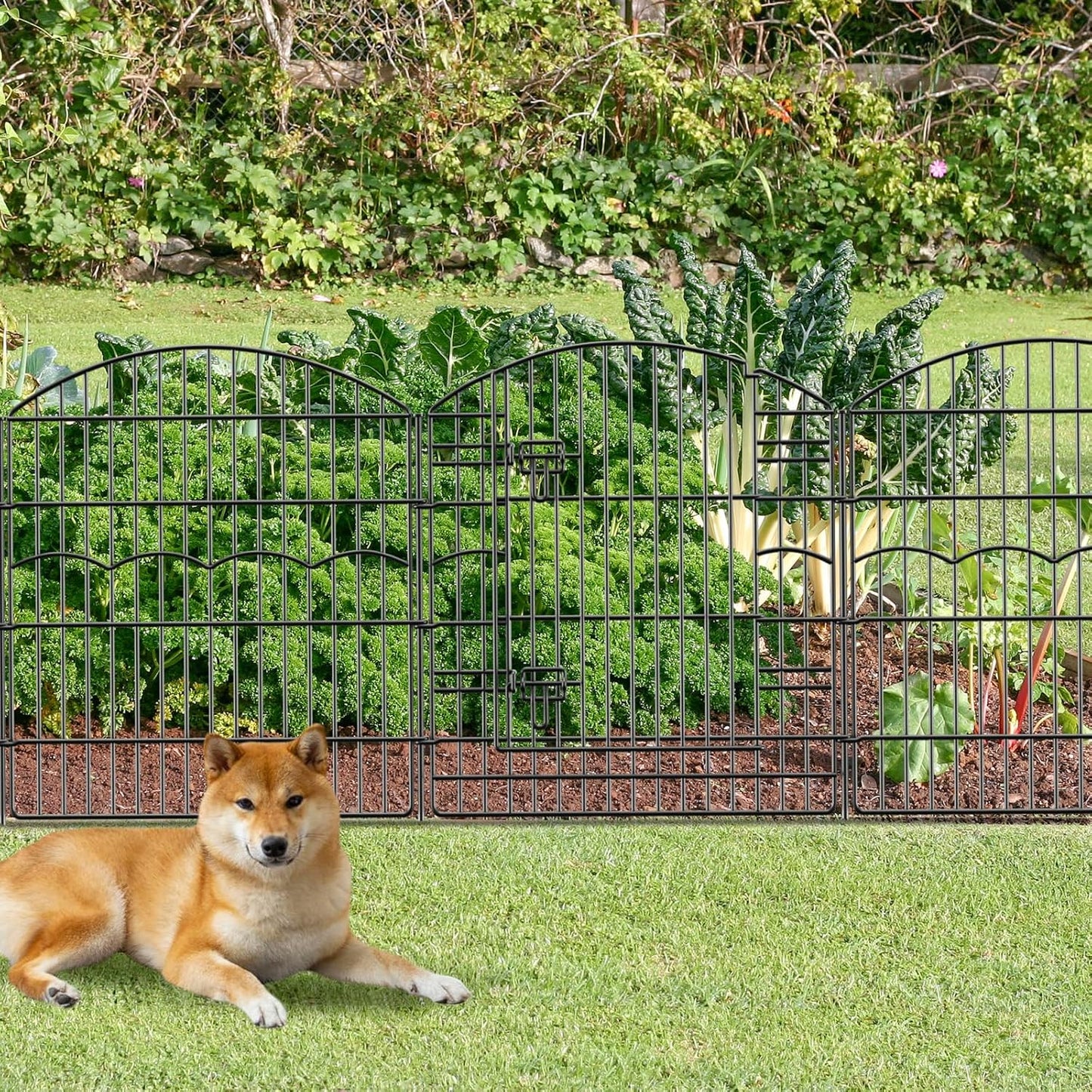 Decorative Garden Fence 12 Panels 26.8ft(L)×32in(H) Garden Fences Animal Barrier Fencing with 11 Panels + 1 Gate, No Dig Metal Rustproof Wire Border Temporary Dog Fence Outdoor for Patio Yard Lawn