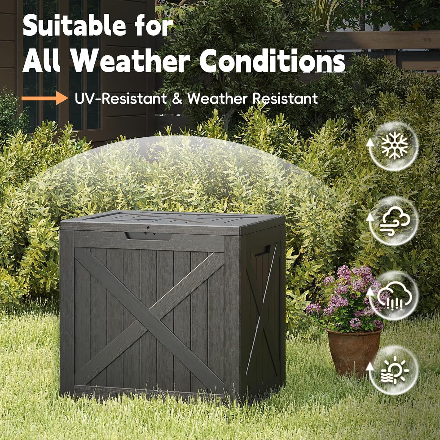 Outdoor Storage Box, 35 Gallon Waterproof Resin Deck Box, Storage Bin for Package Delivery, Patio Furniture Cushion, Garden Tools, Pool Accessories, Weatherproof and UV Resistant, Black
