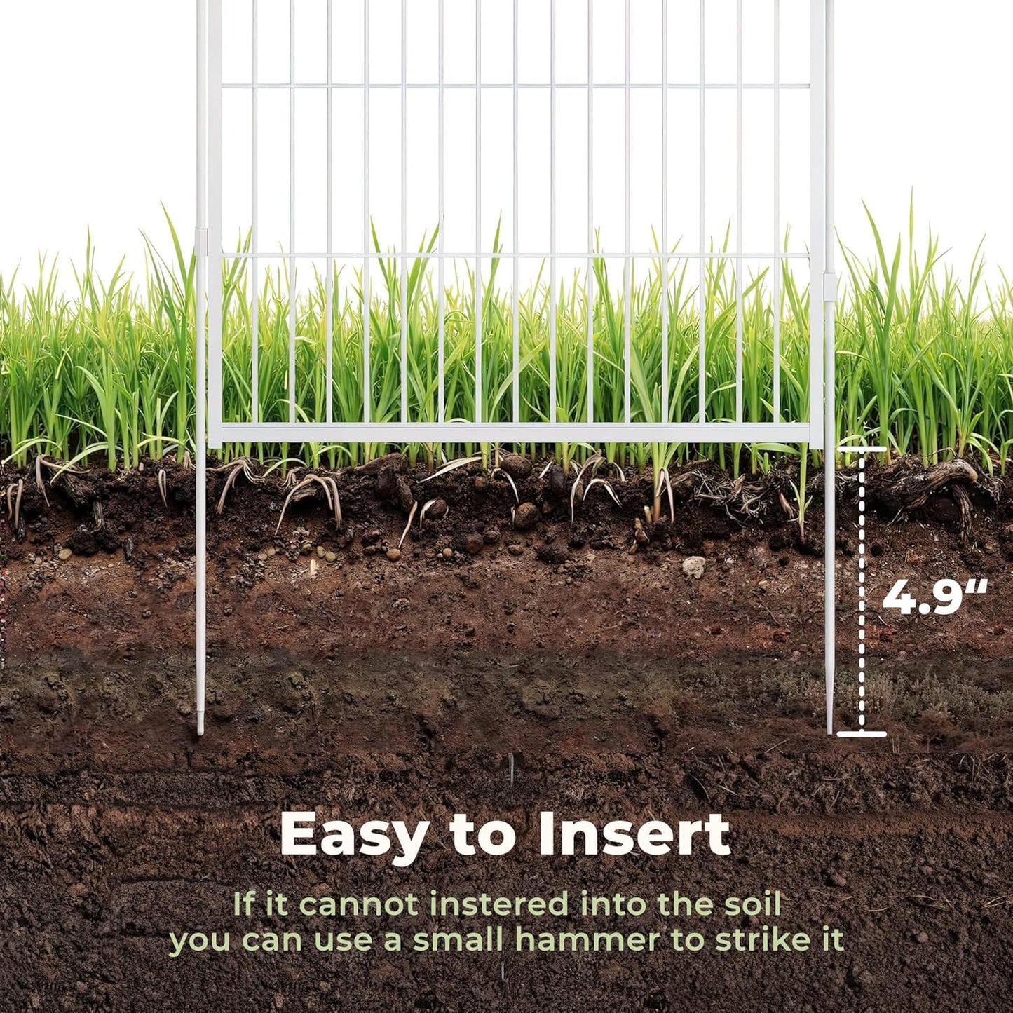 Doorless Garden Fence 24 in(H) x 7.4 ft(L) 4 Panels, Heavy Duty Metal Animal Barrier Fence, No Dig Fence for Dogs, Rabbit Fence for Garden, White