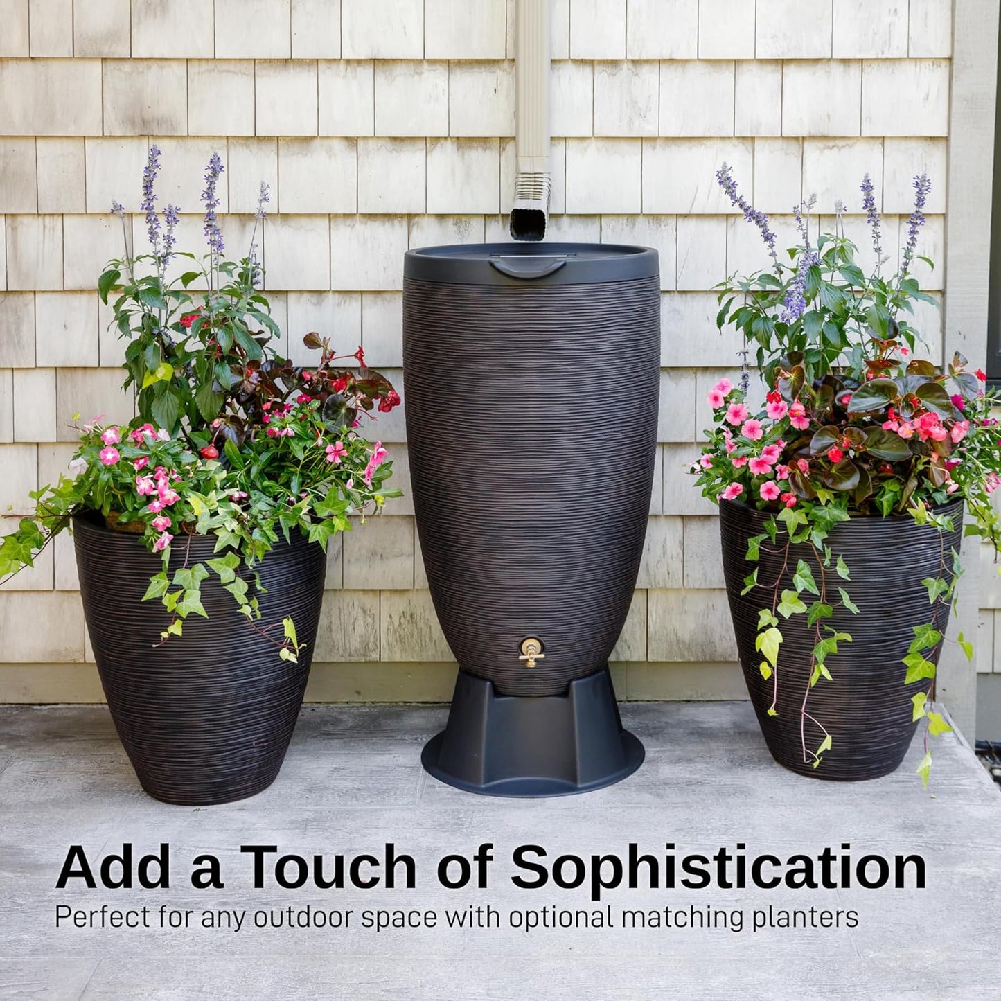 50-Gallon Newport Rain Barrel with Stand and Removable Lid, Bronze Color