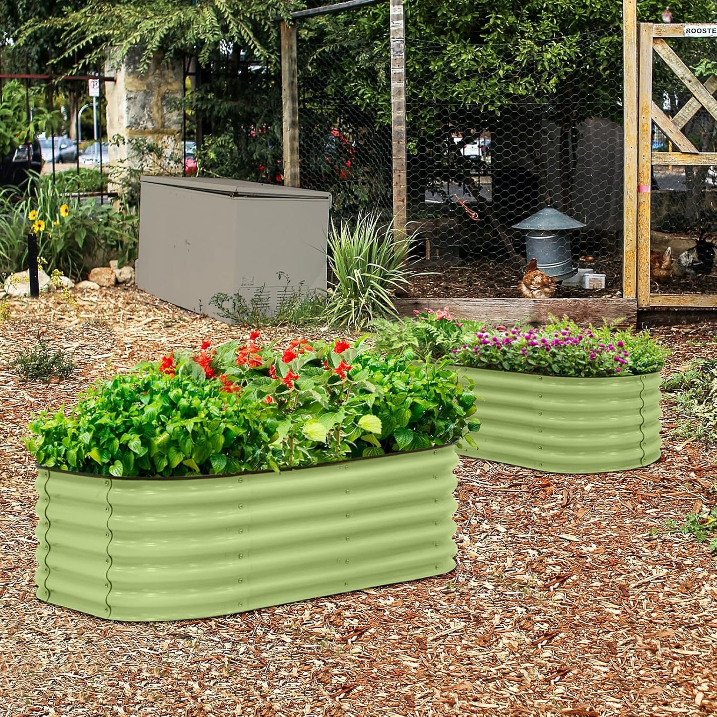 EAGLE PEAK 9 in 1 Modular 17in Customizable Elevated Raised Garden Bed Kit with Multiple Configurations, Outdoor Metal Planter Box Steel Flower Bed, Olive Green