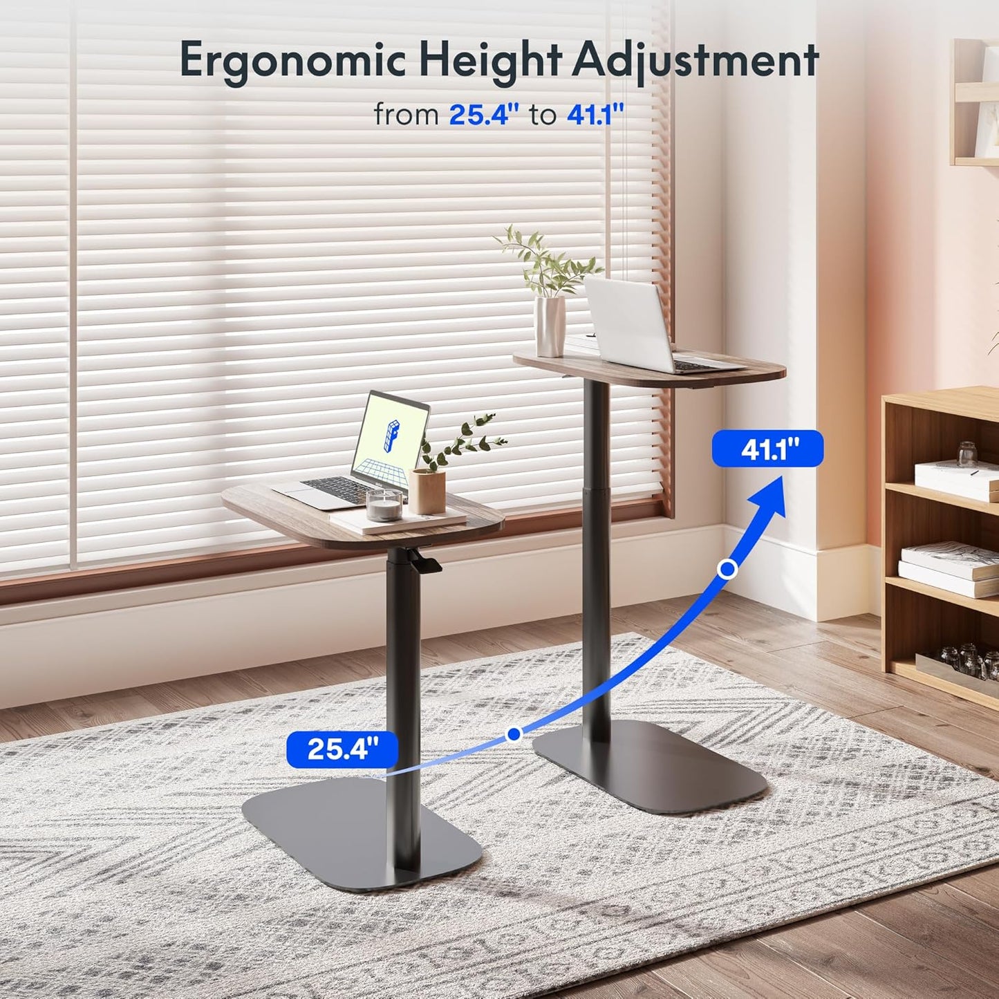 FLEXISPOT Adjustable C Table with Wheels, Mobile Snack Side End Table Sofa Couch Bedside Table Laptop Cart TV Tray Night Stand for Small Space Side Table(23.6" W x 13.8" D,Rustic Brown)
