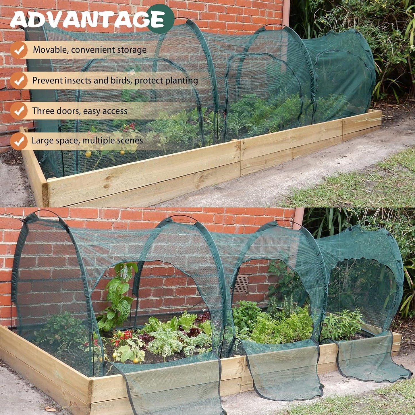 Flexible Net Grow Tunnel - Garden Greenhouse Mesh Cover Growhouse Cloche for Protecting Fruit Vegetables Plants Cultivation (3M)