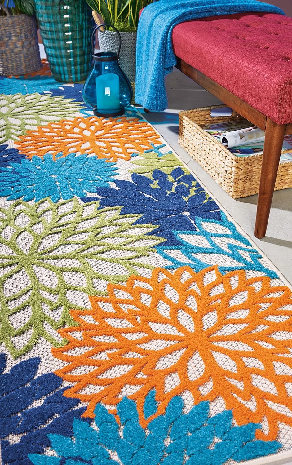 Nourison Aloha Indoor/Outdoor Multicolor 2'3" x 12' Area Rug, Tropical, Botanical, Easy Cleaning, Non Shedding, Bed Room, Living Room, Dining Room, Deck, Backyard, Patio (2x12)