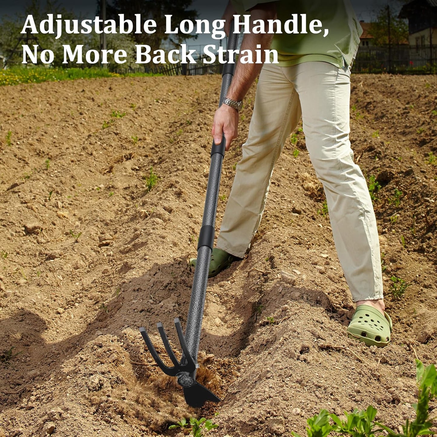 Adjustable Garden Hoe – Multi-Purpose Weeding & Digging Tool with Ergonomic Handle, Length (16"-60"), Rust-Proof Coated Steel, Heavy Duty for Farm, Yard, Gardening