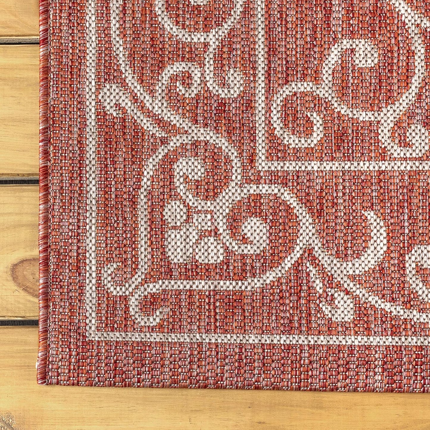JONATHAN Y SMB106B-6R Charleston Vintage Filigree Textured Weave Red/Beige 6' Round Indoor/Outdoor Area Rug, Pet Friendly, Non-Shedding, Stain Resistant, Easy-Cleaning for Backyard, Patio, Porch