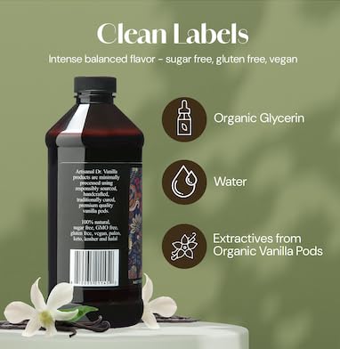 Alcohol-Free Natural Vanilla, Nature Sourced For Baking, Sweet Drinks And More, Small Batch Handcrafted From Madagascar Bourbon Vanilla Pods (16oz)