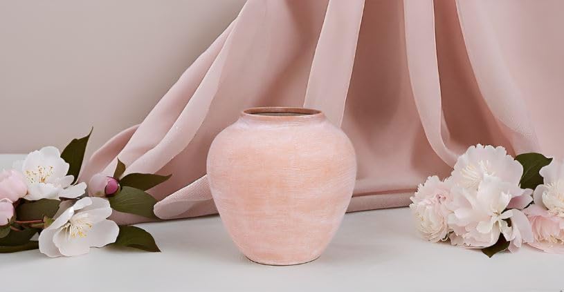 Terracotta Large Ceramic Bisque Flower Vase-Textured Coral Pink Clay Blush Vessel-Mediterranean Boho Home Decor-Modern Rustic Earthenware Decorative Vase-Handcrafted Centerpiece [9.45" W x 10" H]