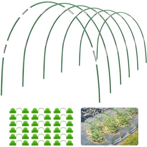 Garden Hoops 6 Set 7ft Grow Tunnel, 24pcs Greenhouse Support Hoops Rust-Free Frame for Garden Netting Raised Beds Row Cover Fabric, DIY Fiberglass for 2 & 3Ft Wide, 18pcs Clips-4mm