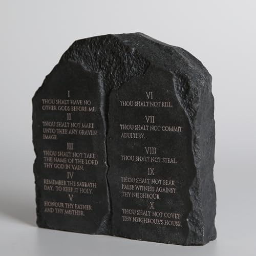 Ten Commandments Tabletop Decor - 6.8-Inch Black Stone Religious Sculpture for Home, Office, or Religious Decor Inspritional Table Decor