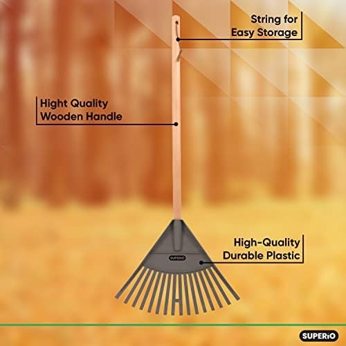 Pack of 3 Kids Rake with Hardwood Handle, Durable Plastic Head to Sweep Leaves in Lawn and Tidying Up The Garden, 34" (Grey)