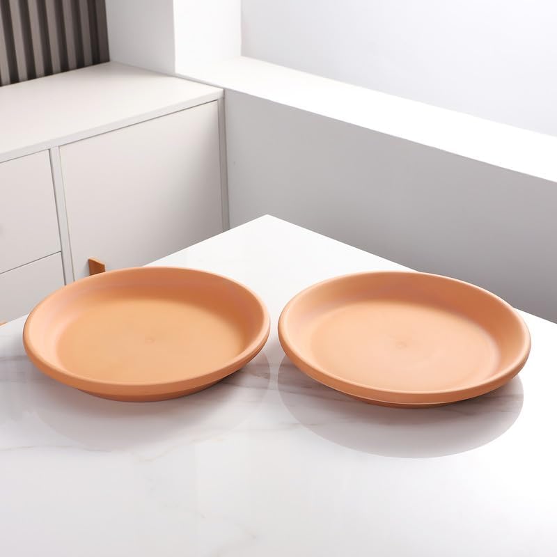 Fcacti 11 inch Large Terra Cotta Plant Saucers, Round Pot Drip Trays,Durable Thicker Clay Plant Tray Flower Pot Saucers for Outdoors Indoors Flower Pots and Planters,Pack of 2
