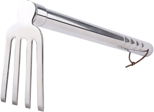 Stainless Steel Garden Cultivator Metal Hand Weather Resistant Hand Tool 15-Inch Lightweight 4 prongs Rake for Weeding Seeding Turning Soil