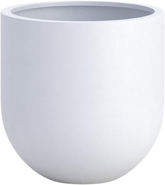 DTY Signature Mount Antero Lightweight and Durable Modern Fiberstone Bullet Shaped Planter Indoor & Outdoor Drainage Hole & Rubber Plug Weather Resistant, 12" H x 12" Dia, 10.2" Opening - Small, White