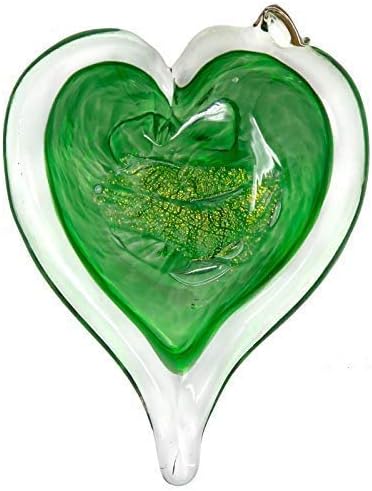 Luke Adams Glass Hanging Hearts – Hand Blown Glass Heart Ornament for Windows or Gifts – Colorful Blown Glass Hearts Decor (May - Emerald)
