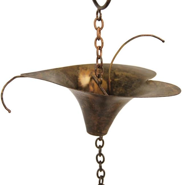 Ancient Graffiti Calla Lilies and Bells Rain Chains, Flamed Copper Colored, Set of 2 (2)