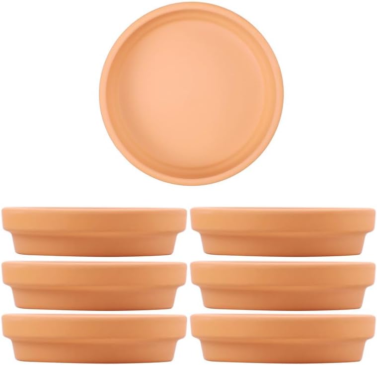 Fcacti 4.7 inch Middle Terra Cotta Plant Saucers, Round Pot Drip Trays,Durable Thicker Clay Plant Tray Flower Pot Saucers for Outdoors Indoors Flower Pots and Planters,Pack of 7