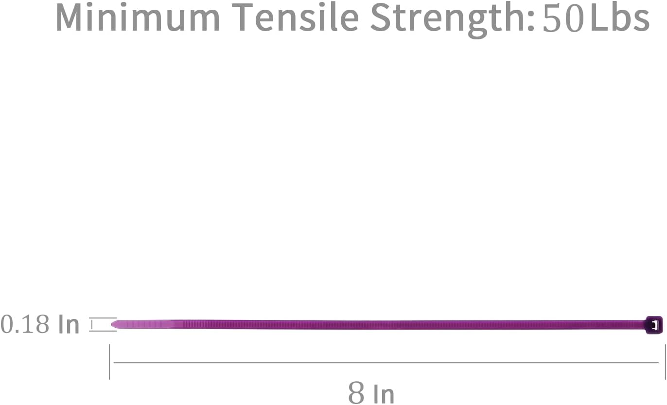 XINGO 1000 PCS Purple Zip Ties 8 Inch, 60 LBS Tensile Strength, Self-Locking Nylon Plastic Nylon PA66 Wire Ties for Indoor and Outdoor Use