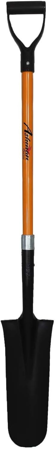 Ashman Drain Spade Shovel (1 Pack) - 48 Inches Long Handle Spade with D Handle Grip - Durable Handle with a Thick Metal Blade - Multipurpose Premium Quality Orange Shovel.