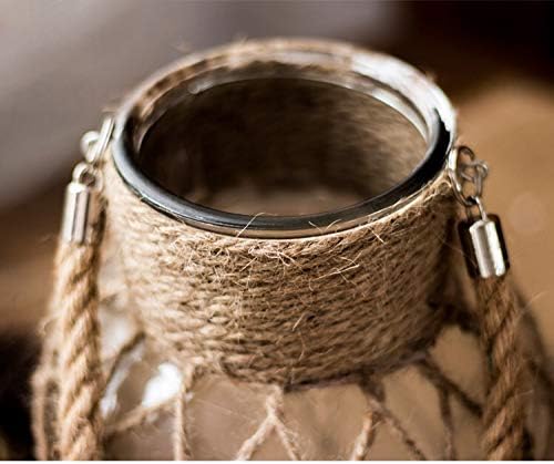 Rustic Hanging Mason Nautical Jar Rope Net Dry Flower Glass Vase with Handle Pack of 2 (2 Vase 8")