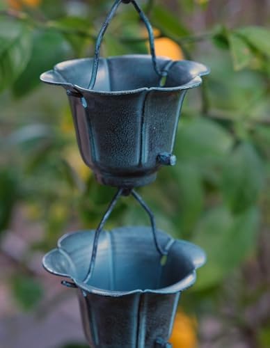 Nutshell Stores Flower Cups Rain Chain - Patina - 16 Feet