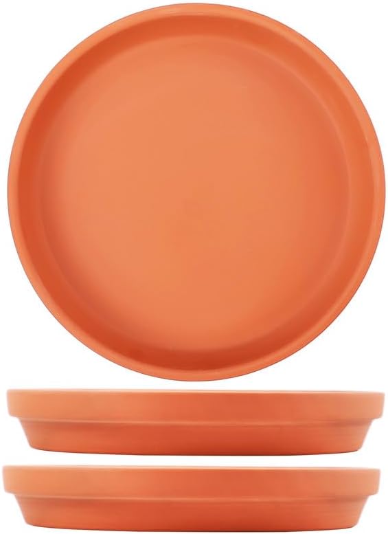 Fcacti 10 inch Large Terra Cotta Plant Saucers, Round Pot Drip Trays,Durable Thicker Clay Plant Tray Flower Pot Saucers for Outdoors Indoors Flower Pots and Planters,Pack of 3