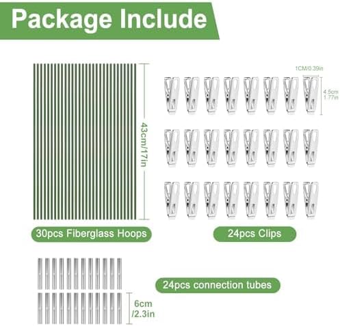 Garden Hoops 6 Set 7ft Grow Tunnel, 30pcs Greenhouse Support Hoops Rust-Free Frame for Garden Netting Raised Beds Row Cover Fabric, DIY Fiberglass for 3 & 4 Ft Wide, 18pcs Clips-5mm