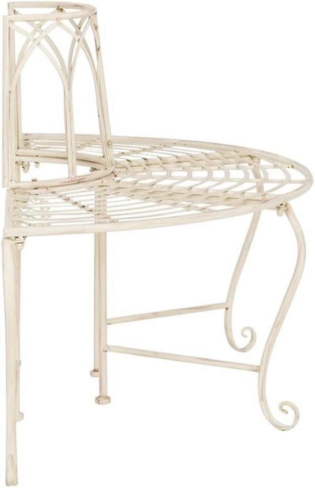 SAFAVIEH PAT5018A Collection Abner Antique White Wrought Iron 45.75" Outdoor Garden Bench