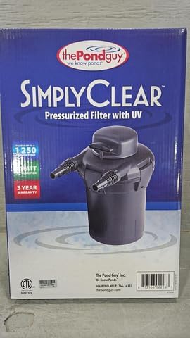 The Pond Guy SimplyClear Outdoor Pressurized Filtration System, UVC Light & Bio Canister Filter for Small Water Gardens & Ponds, 1250 Gallon