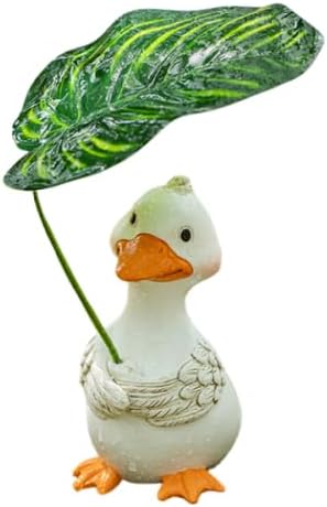 Umbrella Duckling Garden Waterproof Resin Animal Decorative Statue (White)