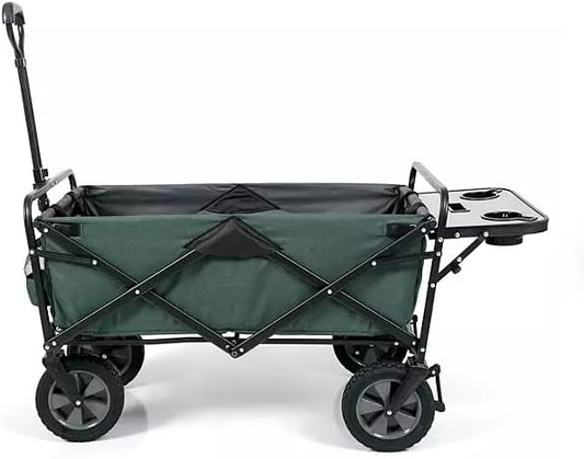 Heavy Duty Steel Frame Collapsible Folding Wagon with Table,150 Pound Capacity Outdoor Camping Garden Utility Wagon Yard Cart (Green, 2PACK)
