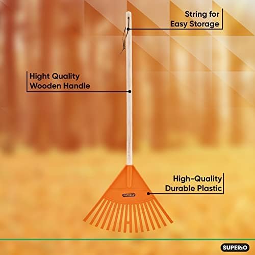 Orange Kids Size Rake, Kids Rake for Lawn with Hardwood Handle, Durable Plastic Head to Sweep Leaves on Lawn and Tidying Up The Garden, 34" by Superio