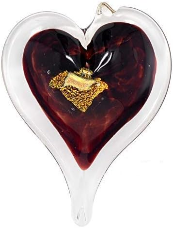 Luke Adams Glass Hanging Hearts – Hand Blown Glass Heart Ornament for Windows or Gifts – Colorful Blown Glass Hearts Decor (January - Garnet)