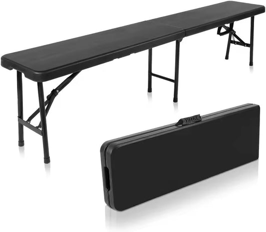 Plastic Folding Bench - Portable Bench Used for Indoor, Outdoor, Picnic, Party, Camping, Dining Seat, Garden Soccer Multipurpose Entertaining Activities, White (1, Black, 8 Feet)