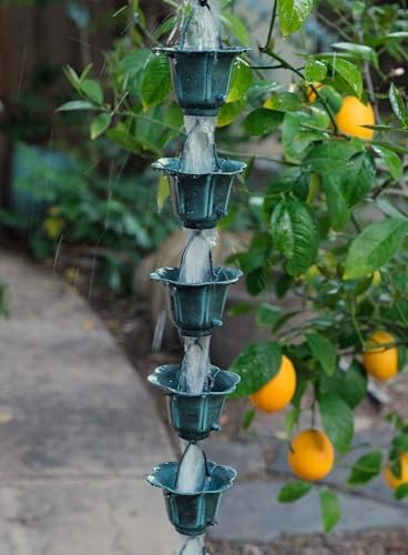 Nutshell Stores Flower Cups Rain Chain - Patina - 18 Feet