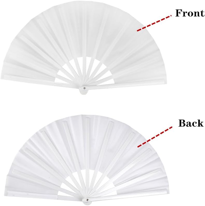 4 Pack Large Folding Hand Fan, Plastic Hand Held Folding Fans Chinese Kung Fu Hand Fan Decorative Folding Fans for Dance, Performance, Festival or Home Decorations(White)