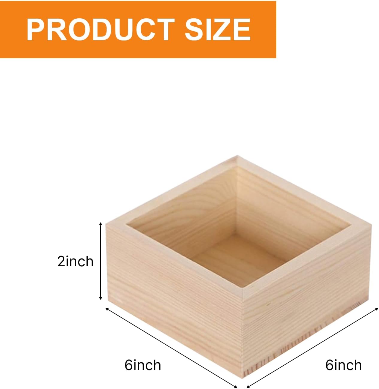 8 Pack Unfinished Wooden Box, 6 x 6 Inch Square Rustic Small Wooden Boxes for Crafts Organizer Container Box for DIY Craft Collectibles, Succulent Plant Pot, Drawer, Home Desktop Decor