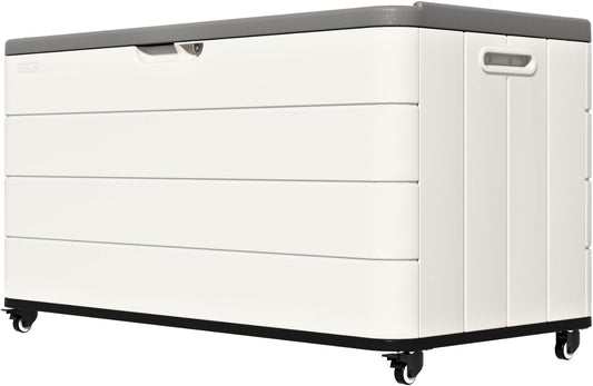 ZZM 110 Gallon Outdoor Deck Box with Wheels, Waterproof Resin Storage Cabinet for Patio