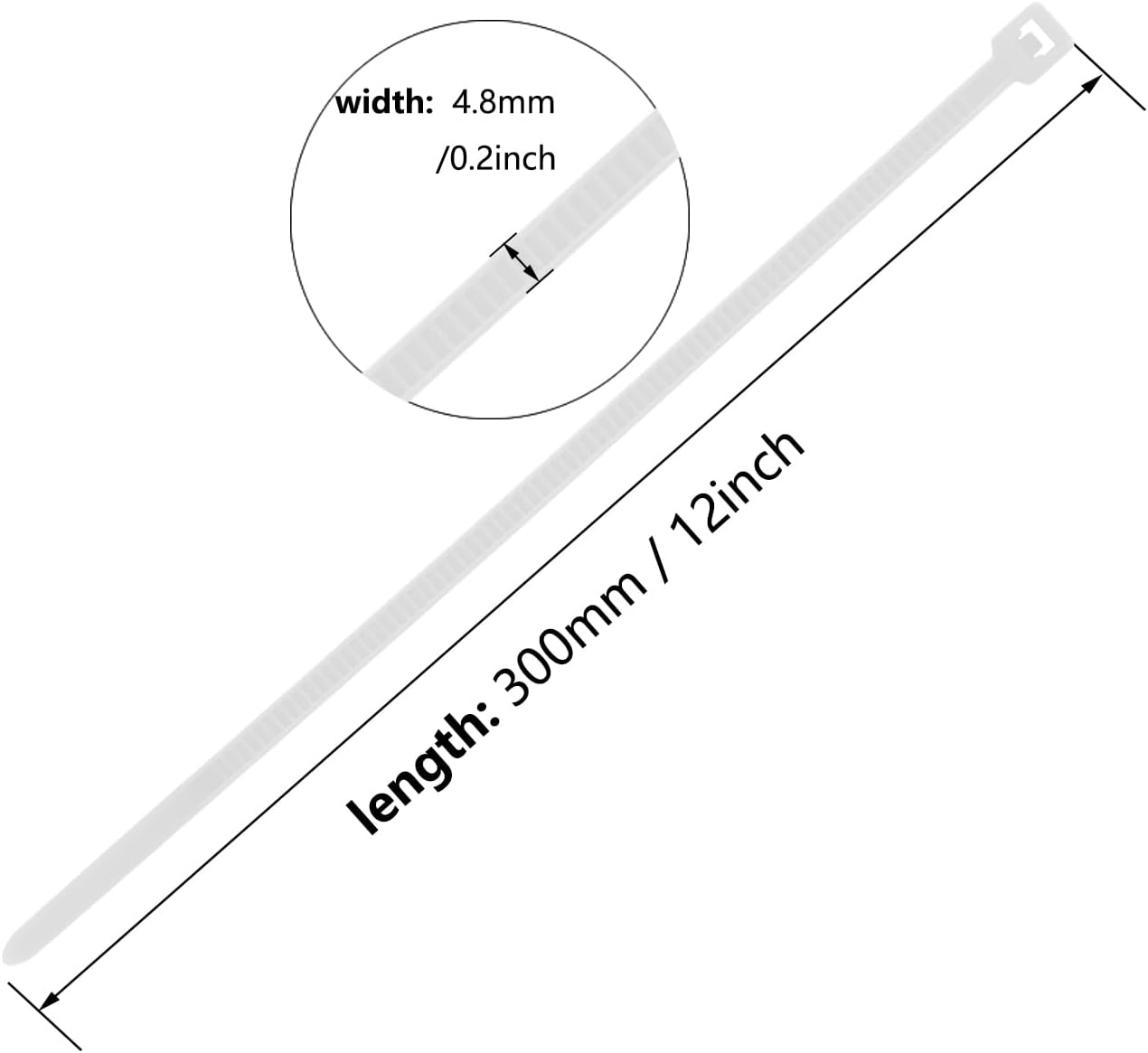 12 Inch Zip Ties White 1000 PCS, 50 Lbs- Heavy Duty Tensile Strength, Nylon PA66 UV Resistant Cable Ties for Indoor and Outdoor Use - Ideal for object bundling and fastening