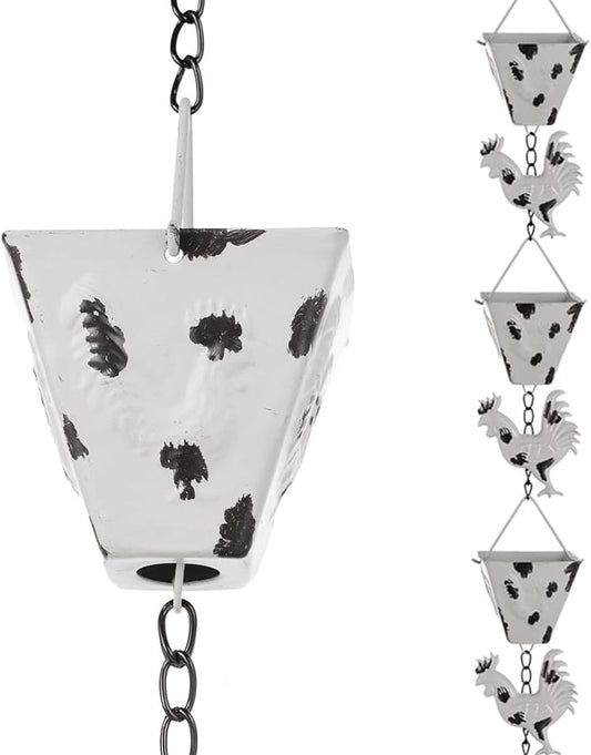 7.8FT Rain Chain for Outside, Rain Chain with 10 Rooster Cups Adjustable Rain Chains for Gutters, Eaves, Drainage, Replacement for Downpout