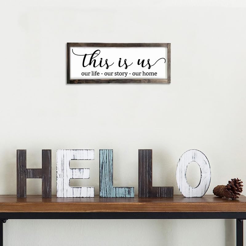 Dazingart This Is Us Sign, Our Life Our Story Our Home Sign, Farmhouse Family Wooden Wall Decor for Living Room Bedroom (This Is Us)