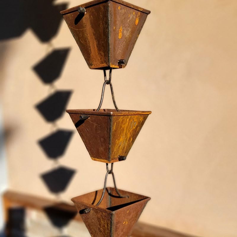 Nutshell Stores Medium Square Cups Rain Chain - Weathered Steel - 16 Feet