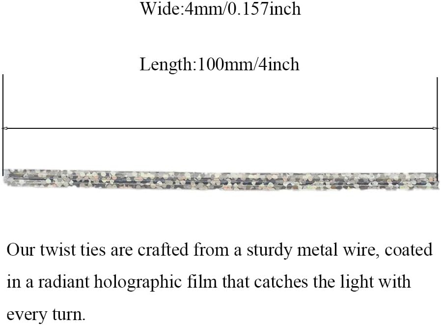 HAHIYO 300Pcs 4inches Holographic Silver Metal Twist Ties Bread Candy Coffee Bag Ties Plant Garden Twist Ties for Cellophane Treat Bags Gift Wraping Bags Plastic Bags Party Cake Present Art Crafts