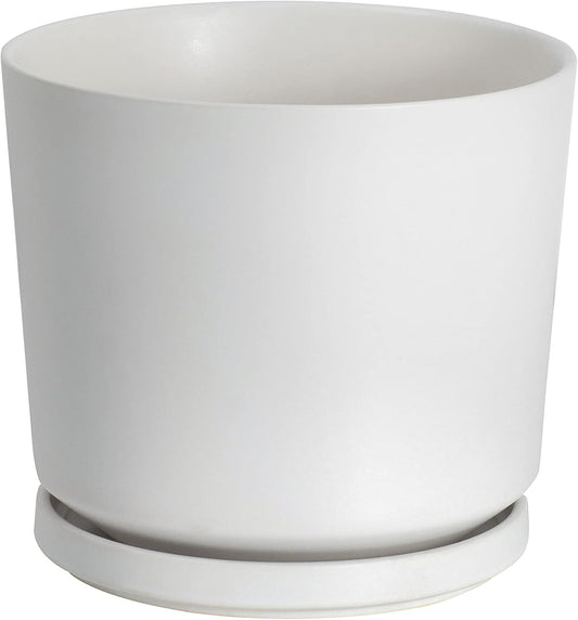 Ekirlin 7 inch Plant Pots,Ceramic Flower Planters Indoor,Modern Succulents Containers with Drain Hole Saucer,Decorate Home,Office & Outdoor (White)