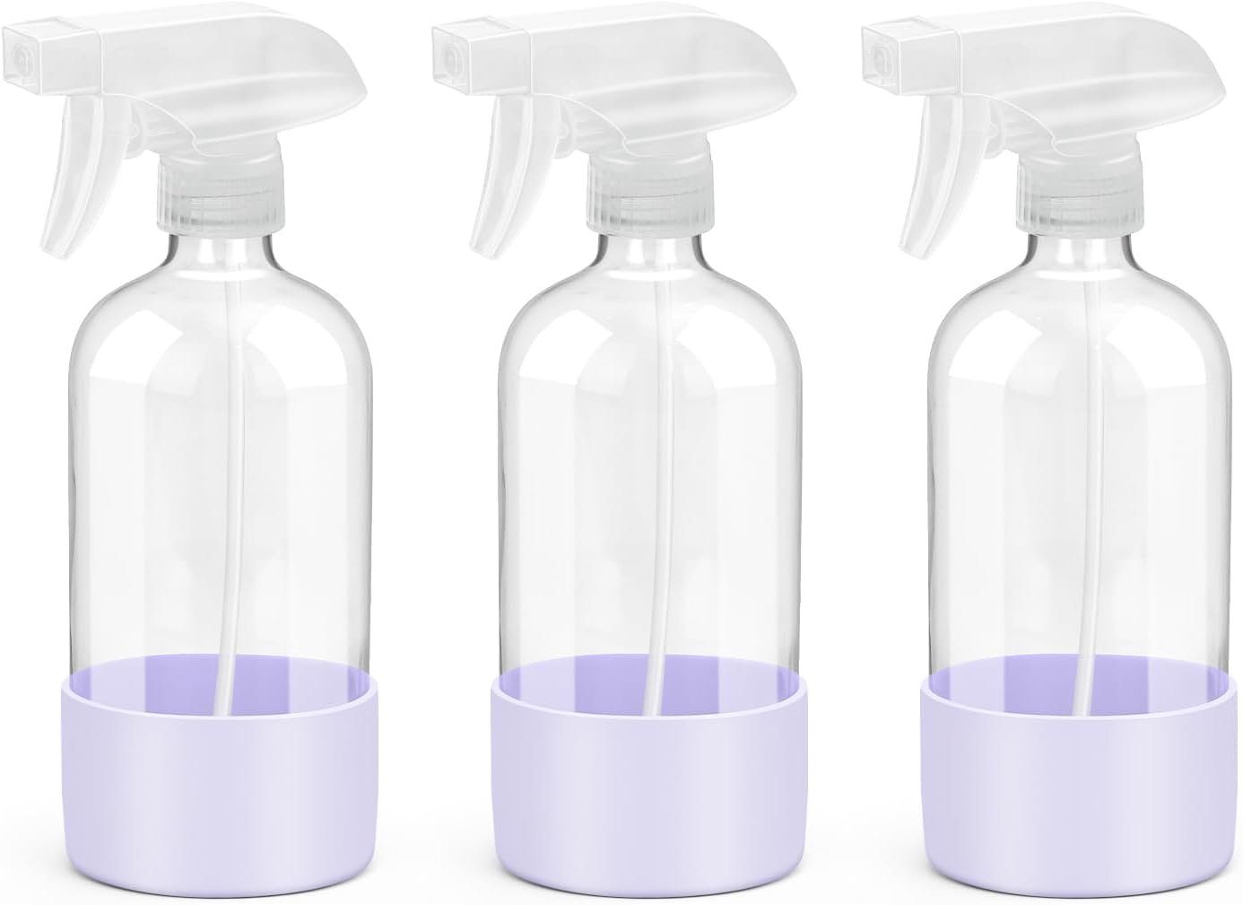 Glass Spray Bottles with Silicone Sleeve Protection, Empty 16 oz Refillable Containers, Reusable Spray Bottles with Adjustable Nozzle for Hair, Cleaning Solutions, 3 Pack Purple
