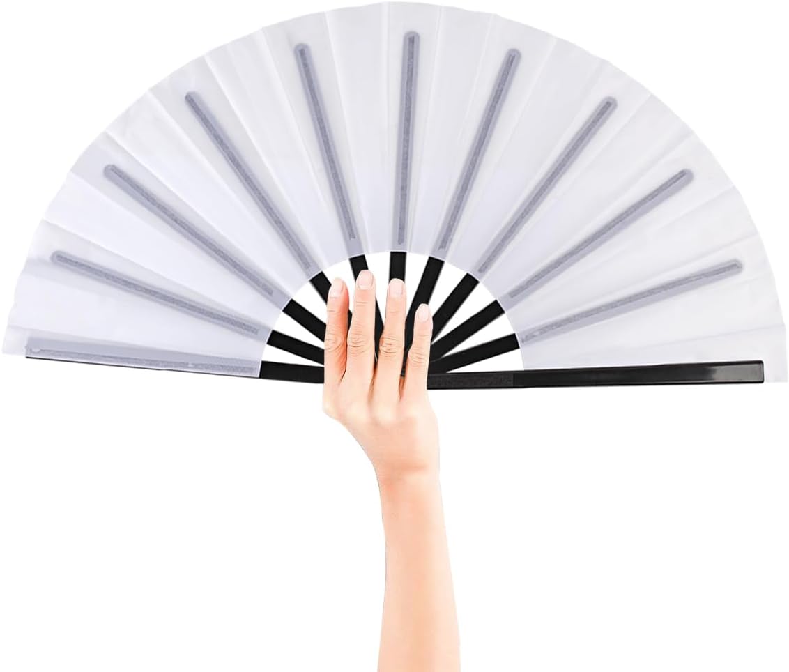 8 Pack Large Folding Hand Fans for Women/Men, Kungfu Taichi Rave Folding Fan with Bag, Large Popping Clacking Fans for Line Dancing, Concert, Party, Festival, Home Decorations(White)